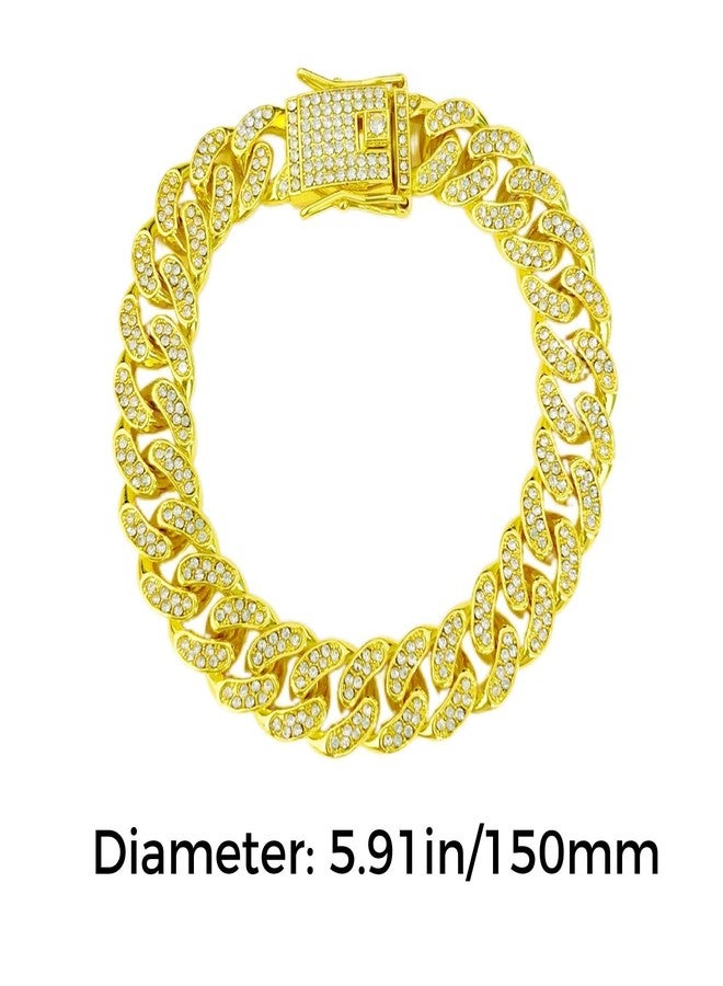 LINYUEARUI Gold Diamond Dog Collar - 12mm Cuban Link Chain Necklace with Secure Buckle, Bling Crystal Pet Jewelry for Small Medium Large Dogs & Cats (13cm, Gold/Silver) - Image 2